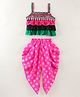 Twisha Sleeveless Mirror Work Detail Ruffled Top With Motif Design Dhoti - Pink