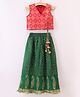 Twisha Sleeveless Diamond Design Choli With Paisley Print Crushed Detail Lehenga - Red Green