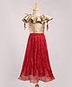 Twisha Short Sleeves Floral Motif Woven Choli With Crush Effect Lehenga - Gold & Red