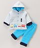 Child World Full Sleeves Hooded Winter Wear Suit Car Embroidery - Blue Grey