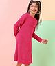 Hola Bonita Full Sleeves Rib Sweater Dress- Pink