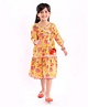 Teentaare Cotton Woven Three Fourth Sleeves Ethnic Dress Floral Print - Mustard Yellow