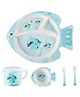 Vellique Cartoon Animal Fish Bamboo Fiber Dinnerware Plate and Bowl Set for Kids Toddler Plate Bowl Cup Spoon Fork Eco Friendly Non Toxic Self Feeding Baby Utensil Set of 5 Pcs - Multicolor