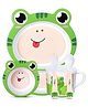 Vellique Cartoon Animal Frog Bamboo Fiber Dinnerware Plate and Bowl Set for Kids Toddler Plate Bowl Cup Spoon Fork Eco Friendly Non Toxic Self Feeding Baby Utensil Set of 5 Pcs - Multicolor