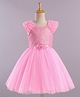 Bluebell Party Wear Cap Sleeves Frock Floral Appliques - Light Pink