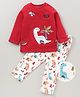Wow Clothes Cotton Knit Full Sleeves Dino Printed Night Suit - Red