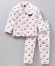 Wow Clothes Cotton Knit Full Sleeves Elephant Printed Night Suit - White & Red