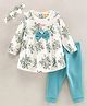 WOW Clothes Full Sleeves Floral Print Top with Solid Colour Leggings - White and Sea Green