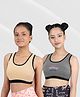 D'chica Pack Of 2 Solid & Smile Sparkle Shine Placement Text Printed Athleisure Sports Bra - Beige & Grey