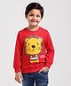 Kookie Kids Full Sleeves Light Winter Wear Sweatshirt with Lion Graphic - Red