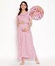 Bella Mama Half Sleeves Cotton Maternity Nighty Cherry Print with Concealed Zipper - Pink