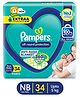 Pampers All round Protection Pants, New Born, Extra Small size baby diapers (NB/XS), 34 Count, Upto 5kg, Anti-rash blanket, 360 degree Lotion with Aloe Vera
