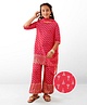 Earthy Touch Cotton Knit Half Sleeves Kurti & Churidar Set With Dupatta Floral Print - Red