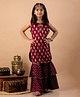 misbis Sleeveless Floral Motif Print Kurta And Sharara With Chiffon Dupatta - Dark Purple