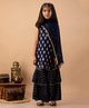 misbis Sleeveless Floral Motif Print Kurta And Sharara With Chiffon Dupatta - Navy Blue
