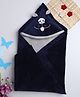 Yellow Apple Super Soft Hooded Baby Blanket with Bear Embroidery - Navy Blue & Grey