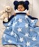 Yellow Apple Stars Sherpa Lined Blanket Cum Wrappers - Sky Blue
