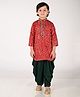 Aglare Full Sleeves Lace Embellished Bandhani Navratri Kurta & Dhoti Set - Red