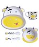 Polka Tots Eco-Friendly 5-Piece Bamboo Fiber Feeding Set For Babies, Toddlers, & Kids Includes Shaped Plate, Bowl, Cup, Spoon, Fork  Cow Design | Kids Tableware & Crockery Set