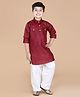 AJ Dezines Full Sleeves Button Closure Solid Pathani Suit - Maroon