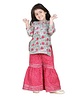 Adiva Three Fourth Sleeves Floral Printed Kurta & Leheriya Detail Sharara Set - Pink