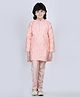 AJ Dezines Full Sleeves All Over Leaf Motif Embroidered Kurta With Coordinating Pyjama - Peach