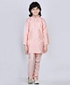 AJ Dezines Full Sleeves Seamless Swirl & Checked Embroidered Kurta With Coordinating Pyjama - Peach
