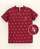 Earth Conscious Half Sleeves All Over Abstract Printed Tee - Maroon