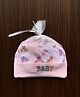 Moms Home Baby Cap Mitten Bootie Set Baby Text Print Pink - Diameter 18 cm- Mitten Length 7 cm