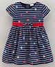 Babyhug 100% Cotton Short Sleeves Striped Frock Floral Print - Navy Blue