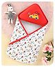 Babyhug 100% Cotton Hooded  Wrapper Car Print - Red & White