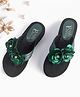 Hola Bonita Party Wear Slip On Sandals with Floral Applique - Black Green