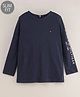 Tommy Hilfiger Full Sleeves Slim Fit T-Shirt Logo Print - Navy Blue