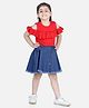 Aww Hunnie Cold Shoulder Half Sleeves Solid Ruffle Detailed Top With Distressed Bottom Detailed Flared Skirt - Red & Blue