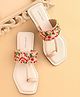 Earthy Touch Premium Slip On Ethnic Wear Mojaris with Floral Embroidery - Beige Peach