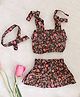 Qvink Sleeveless Floral Printed Top & Skirt With Headband - Brown