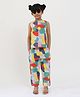 Qvink Sleeveless Abstract Shapes Block Printed Top & Pants Coordinated Set - Multi Color