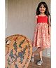 Qvink Sleeveles Crochet Yoke All Over Heart Printed Fit & Flare Dress - Red