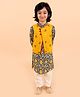 Pspeaches Full Sleeves Floral Printed Kurta With Embroidered Jacket & Pajama Set - Navy Blue
