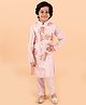 Pspeaches Full Lurex Balance Striped Kurta With Vintage Roses Printed & Placement Floral Embroidered Waistcoat & Pyjama - Pink