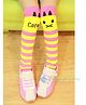 Flaunt Chic Rugby Striped & Cat Detailed Socks - Pink