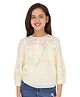 Cutecumber Three Fourth Sleeves Polka Foil Print Flowers Embellished Top - Yellow