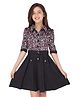 Cutecumber Half Sleeves Ditsy Flower Placement Printed Fit & Flare Pleated Dress - Black