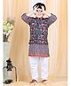 LIL PITAARA Full Sleeves Striped Design Kurta With Floral Print Jacket And Pyjama - Navy Blue