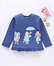 Babyhug Full Sleeves Kitty Print With Frill Detail Top - Blue