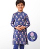Earthy Touch 100% Cotton Knit Full Sleeves Kurta Pyjama Set Floral Print - Navy Blue
