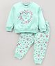 Smarty 100% Cotton Fleece Full Sleeves Floral Printed Winter Wear Night Suit - Green