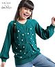 Arias Consciously Sourced Cotton Floral Jacquard Front Button Open Sweater with Buttons - Green