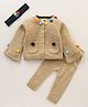 Yellow Apple Full Sleeves Baby Sweater Set with Headband Pom Pom Applique - Light Brown