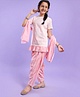 Pine Kids Half Sleeves Kurti And Churidar Set with Jaipuri Print - Pink
